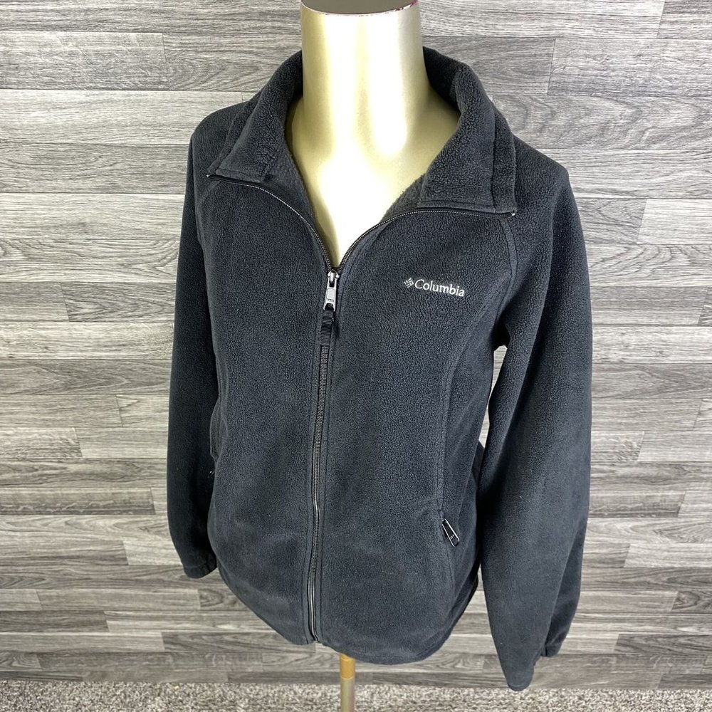 COLUMBIA SPORTSWEAR Full Zip Up Collared Black Fleece Jacket Women's Size Large